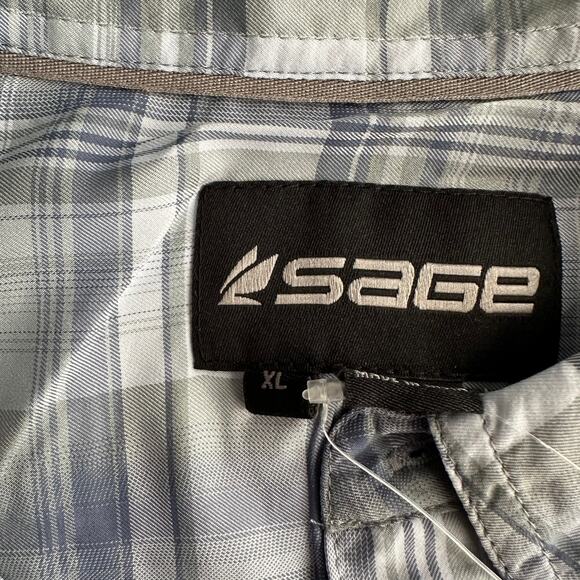 Sage NWT Guide Shirt UPF 50 Pure Cool Fishing Blue Plaid Long Sleeve XL - Picture 8 of 9